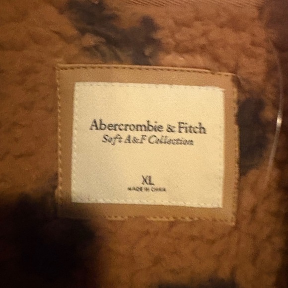 NWT Abercrombie & Fitch Leopard Print Sherpa Fleece Zip Jacket Brown XL NEW - Picture 6 of 10